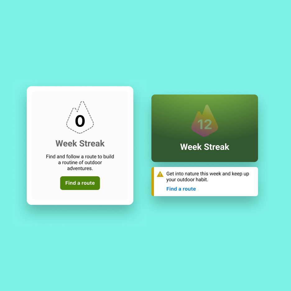 Status update cards showing a lapsed streak and an at-risk streak with a reminder