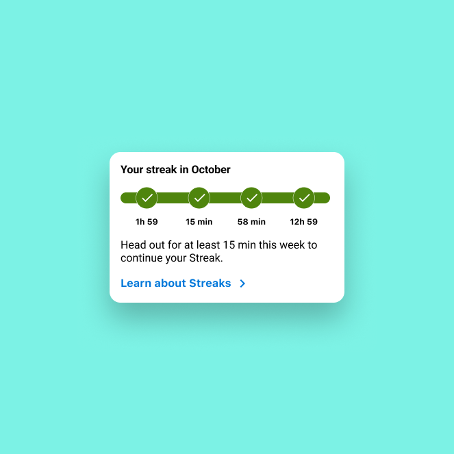 Streak widget showing progress through October with a reminder to head out