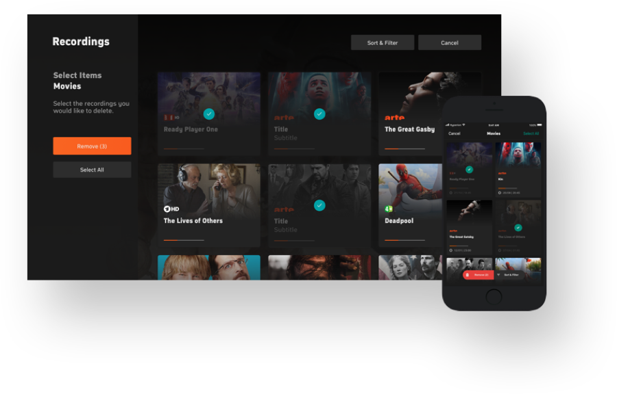 Select all and delete all recordings interface