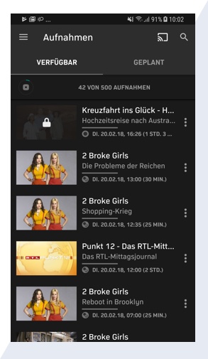 Legacy recordings page on smartphone